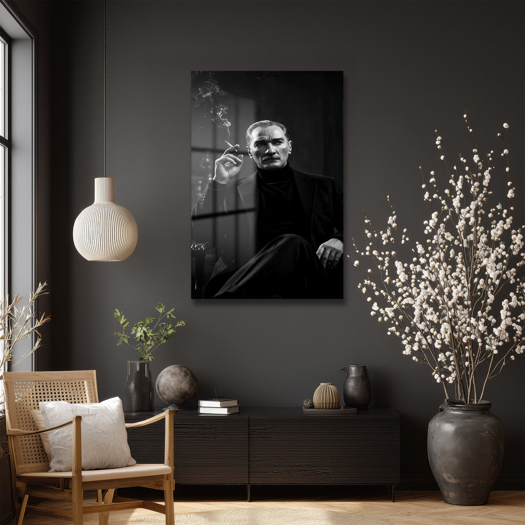 Atatürk'ün Zamansız Ruhunu Yansıtan Siyah Beyaz Cam Tablo
