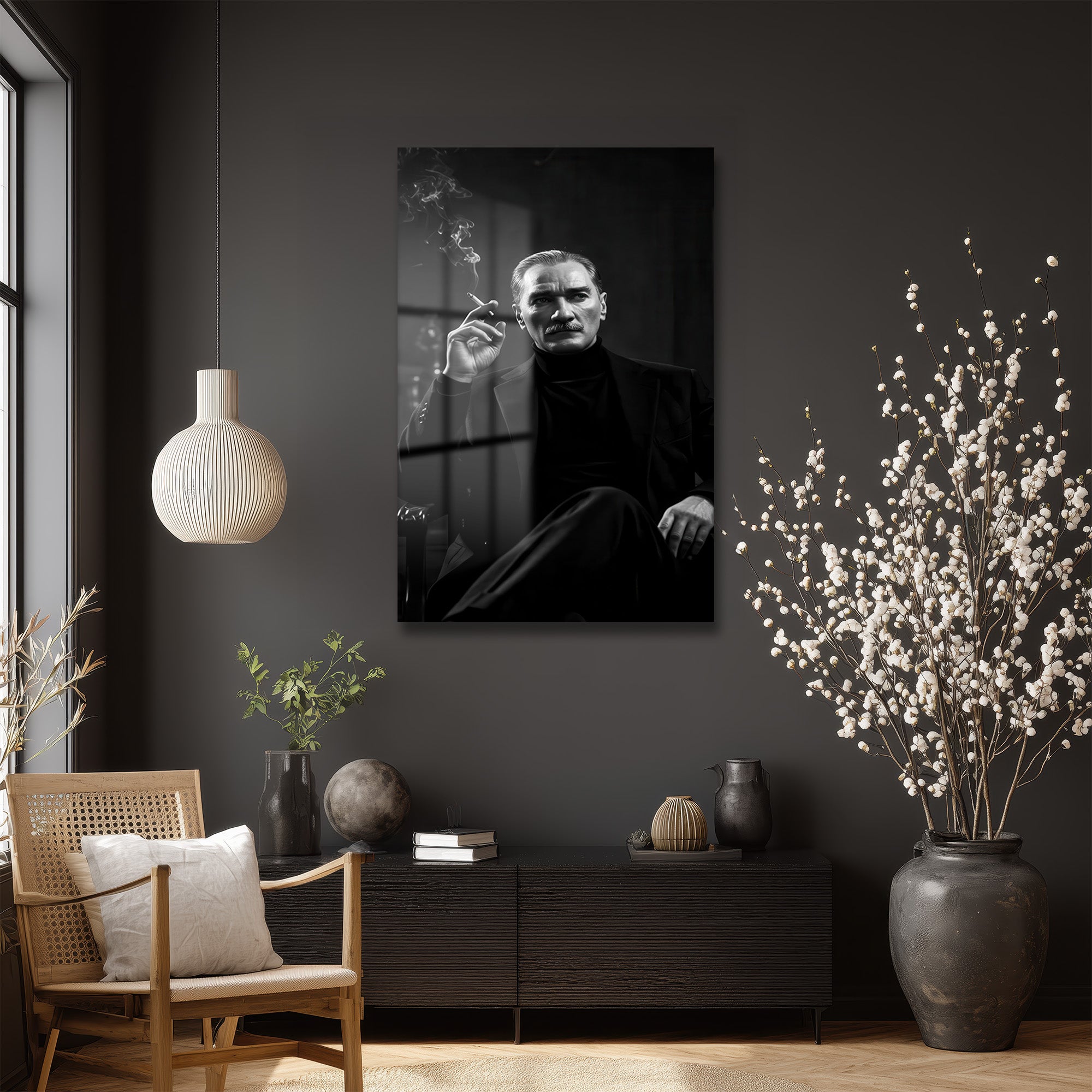 Atatürk'ün Zamansız Ruhunu Yansıtan Siyah Beyaz Cam Tablo