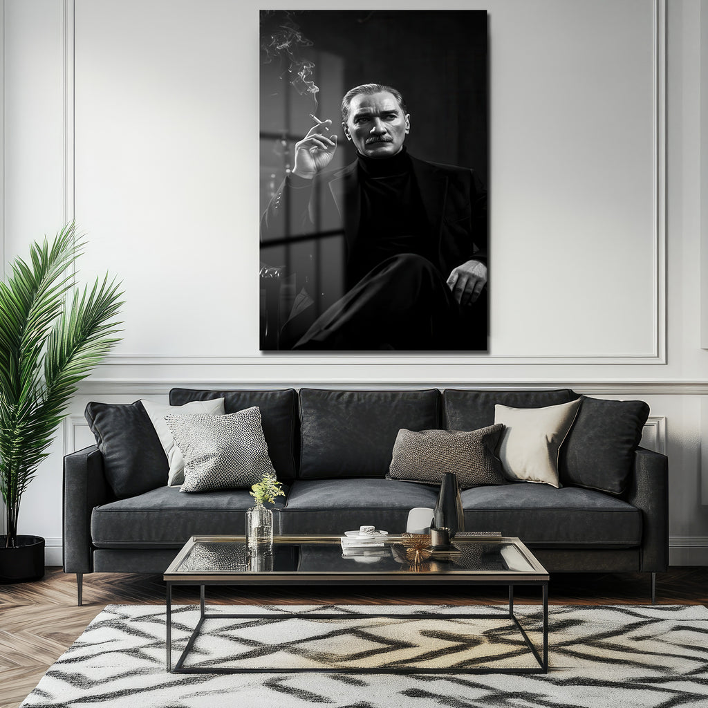 Atatürk'ün Zamansız Ruhunu Yansıtan Siyah Beyaz Cam Tablo