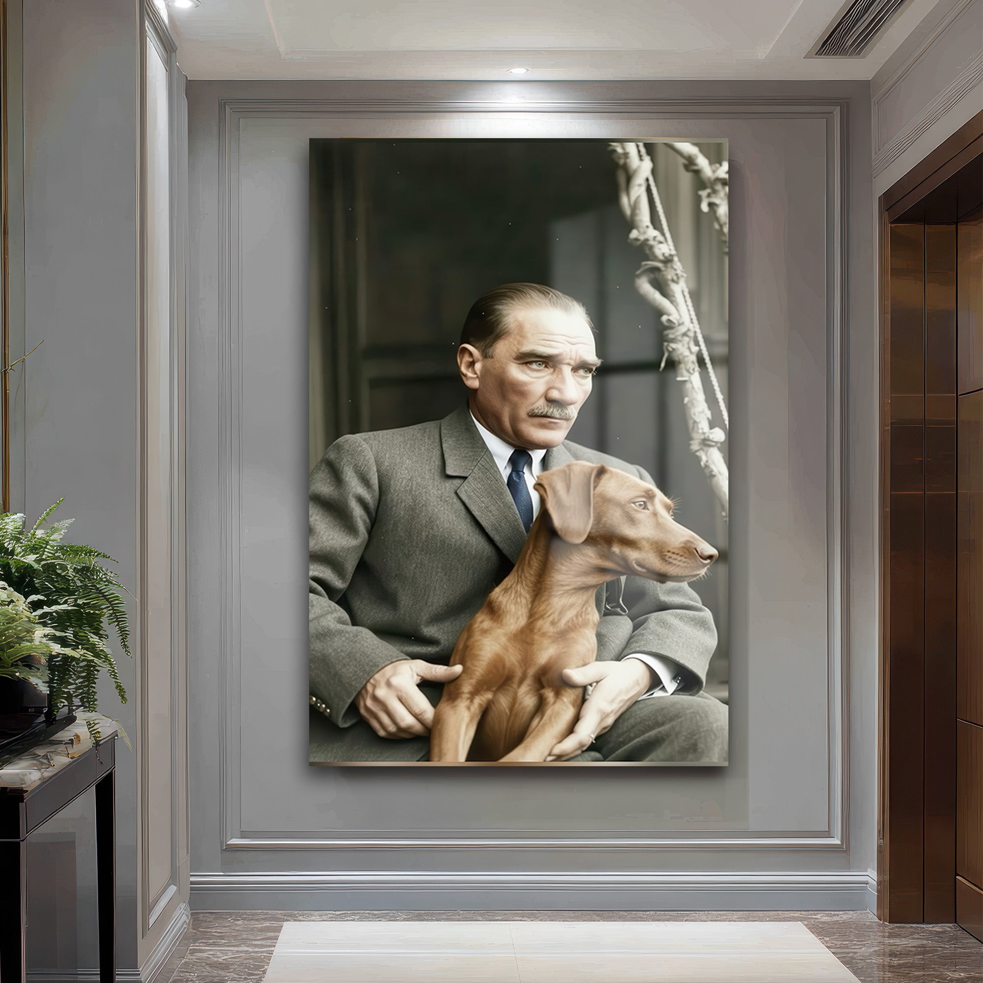 Atatürk ve Köpeği Foks Cam Tablo - Tarihe Saygı ve Sadakat