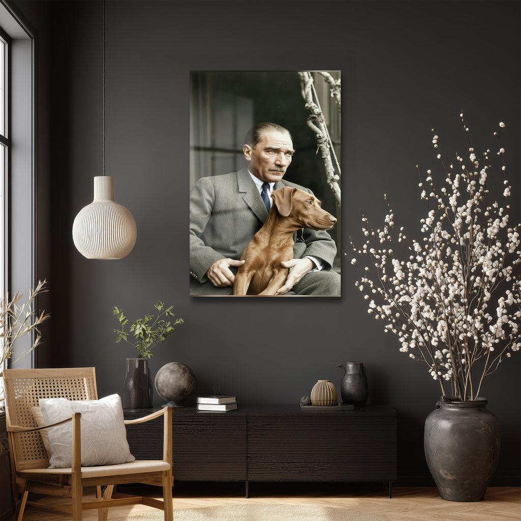 Atatürk ve Köpeği Foks Cam Tablo - Tarihe Saygı ve Sadakat