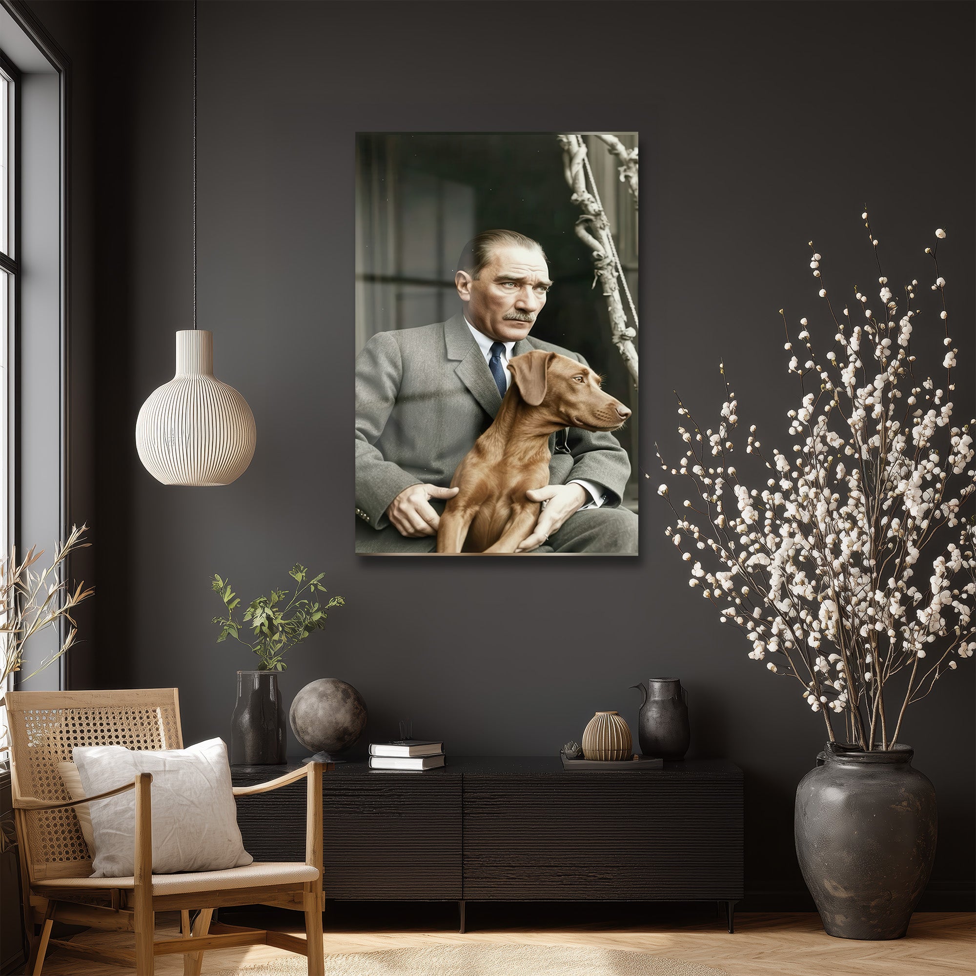 Atatürk ve Köpeği Foks Cam Tablo - Tarihe Saygı ve Sadakat