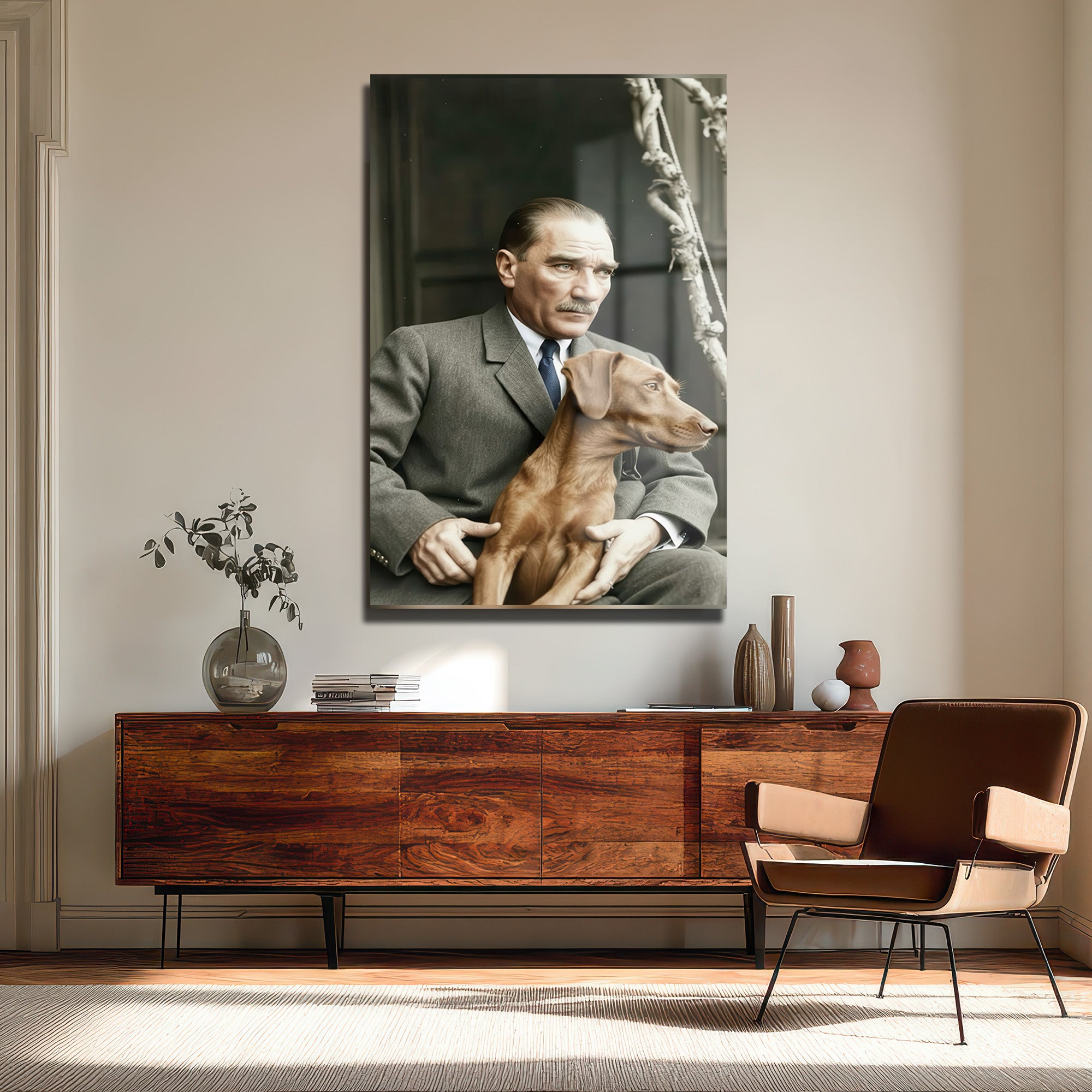 Atatürk ve Köpeği Foks Cam Tablo - Tarihe Saygı ve Sadakat