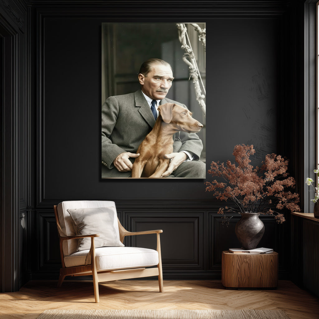 Atatürk ve Köpeği Foks Cam Tablo - Tarihe Saygı ve Sadakat