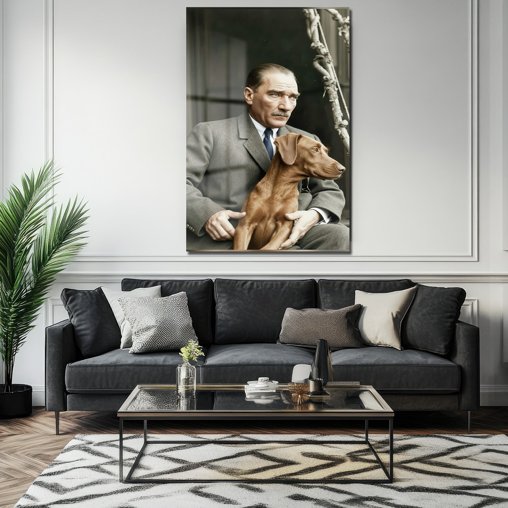 Atatürk ve Köpeği Foks Cam Tablo - Tarihe Saygı ve Sadakat