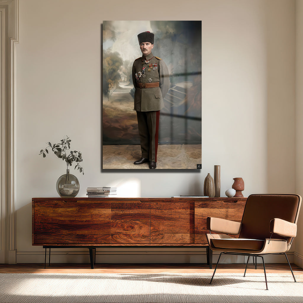 Atatürk'ün Asil Duruşu Cam Tablo - Liderlik ve Tarih Sanatı
