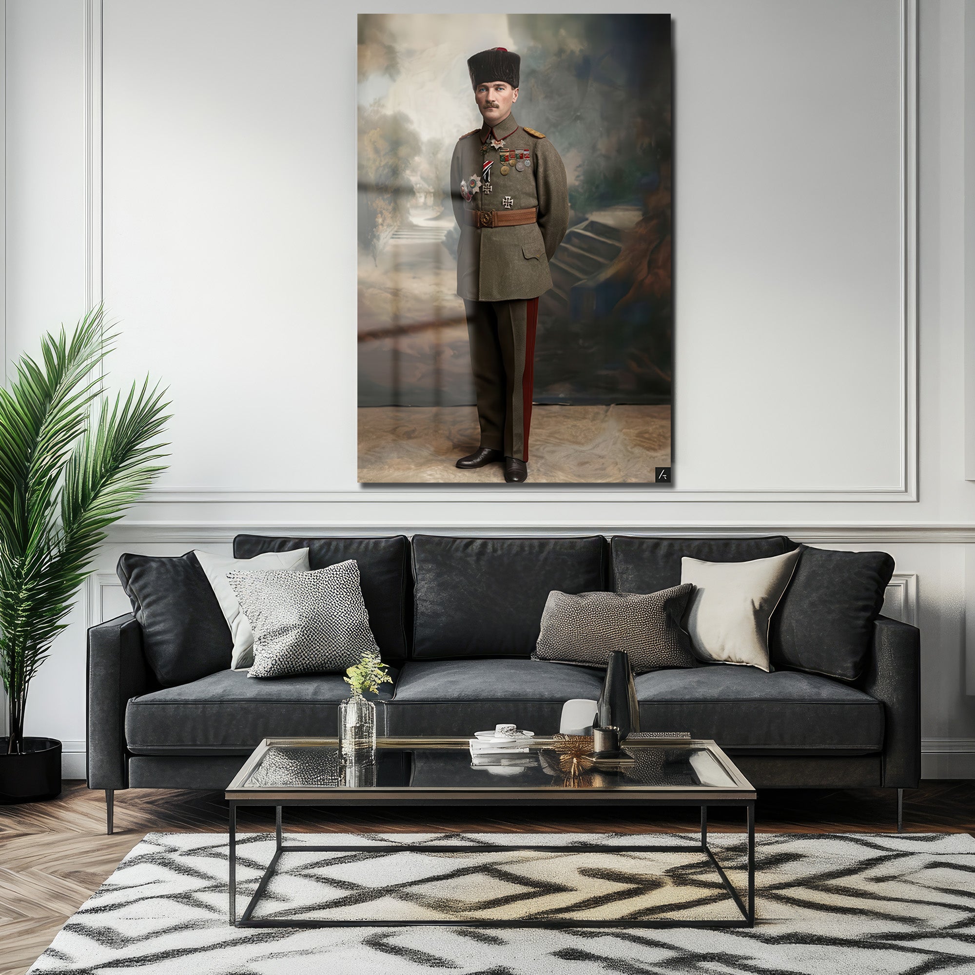 Atatürk'ün Asil Duruşu Cam Tablo - Liderlik ve Tarih Sanatı