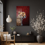 Vahşi Çita Kırmızı Leopar Desenli Modern Cam Tablo