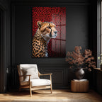 Vahşi Çita Kırmızı Leopar Desenli Modern Cam Tablo