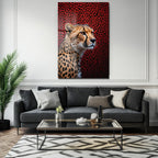 Vahşi Çita Kırmızı Leopar Desenli Modern Cam Tablo