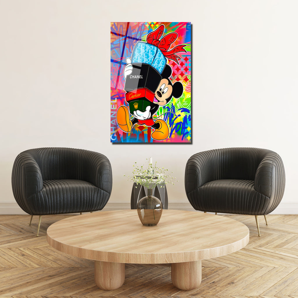 Lüks Markalı Sevimli Fare Pop Art Cam Tablo