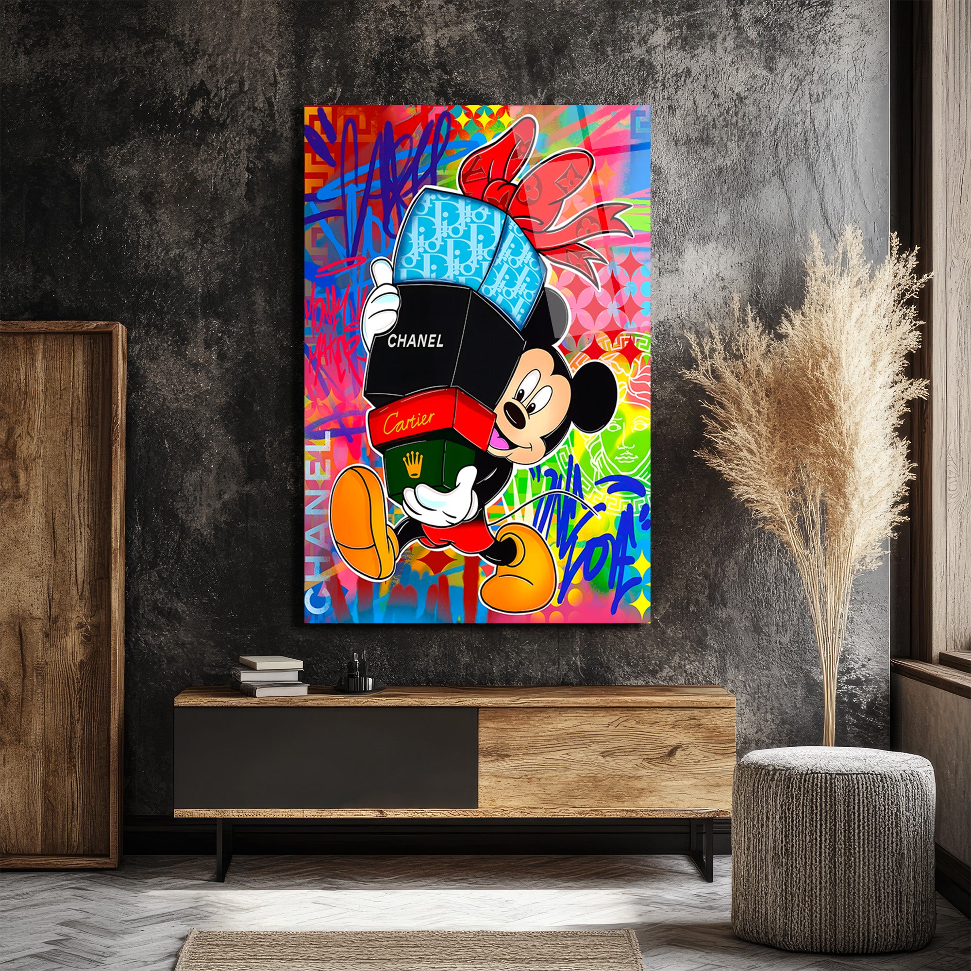 Lüks Markalı Sevimli Fare Pop Art Cam Tablo