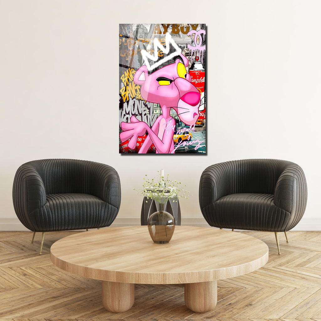Kral Taçlı Sokak Sanatı Cam Tablo - Modern Pop Art Duvar Dekoru