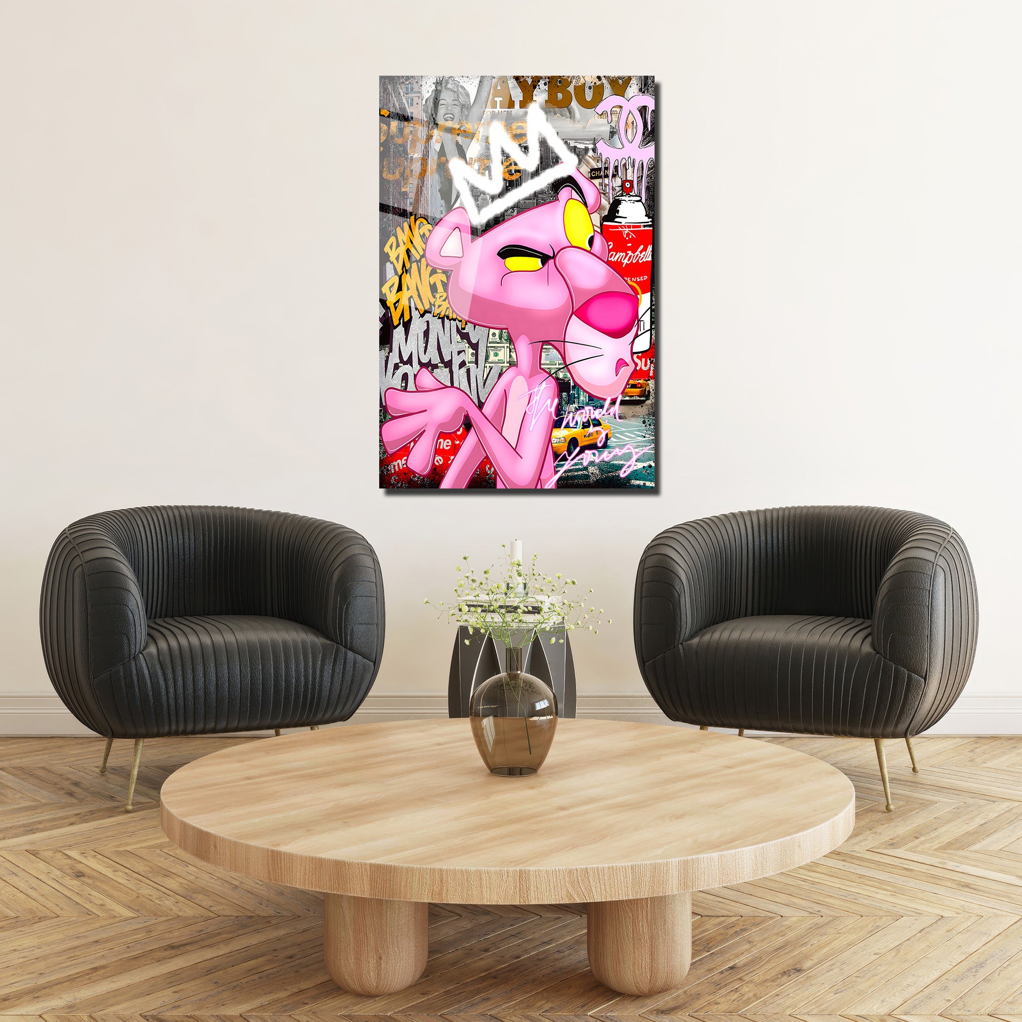Kral Taçlı Sokak Sanatı Cam Tablo - Modern Pop Art Duvar Dekoru