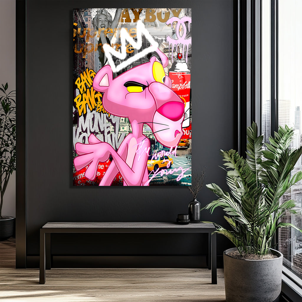 Kral Taçlı Sokak Sanatı Cam Tablo - Modern Pop Art Duvar Dekoru