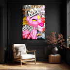 Kral Taçlı Sokak Sanatı Cam Tablo - Modern Pop Art Duvar Dekoru