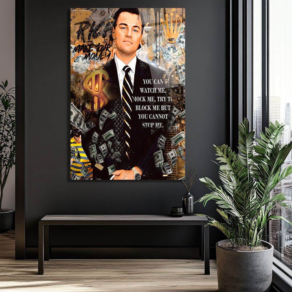 Jordan Belfort Temalı Başarı ve Para Motivasyon Cam Tablo