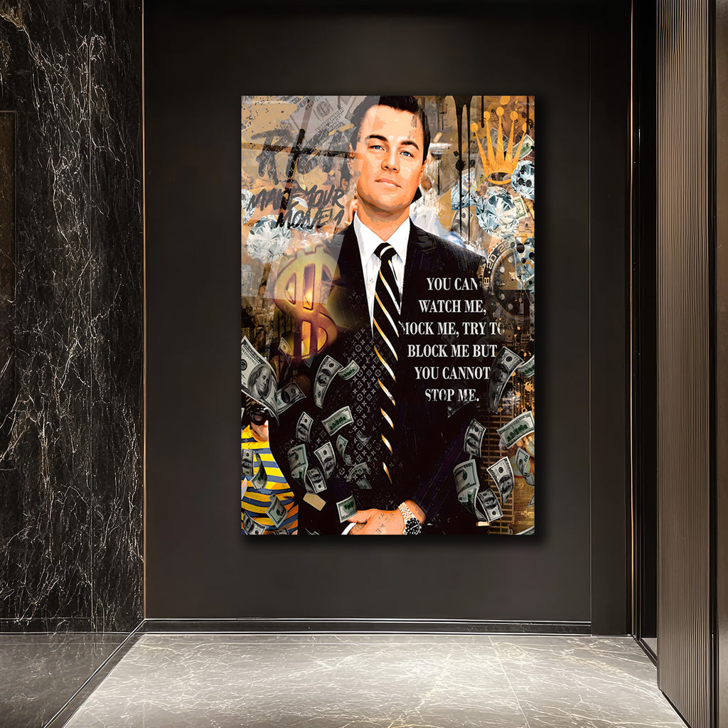 Jordan Belfort Temalı Başarı ve Para Motivasyon Cam Tablo
