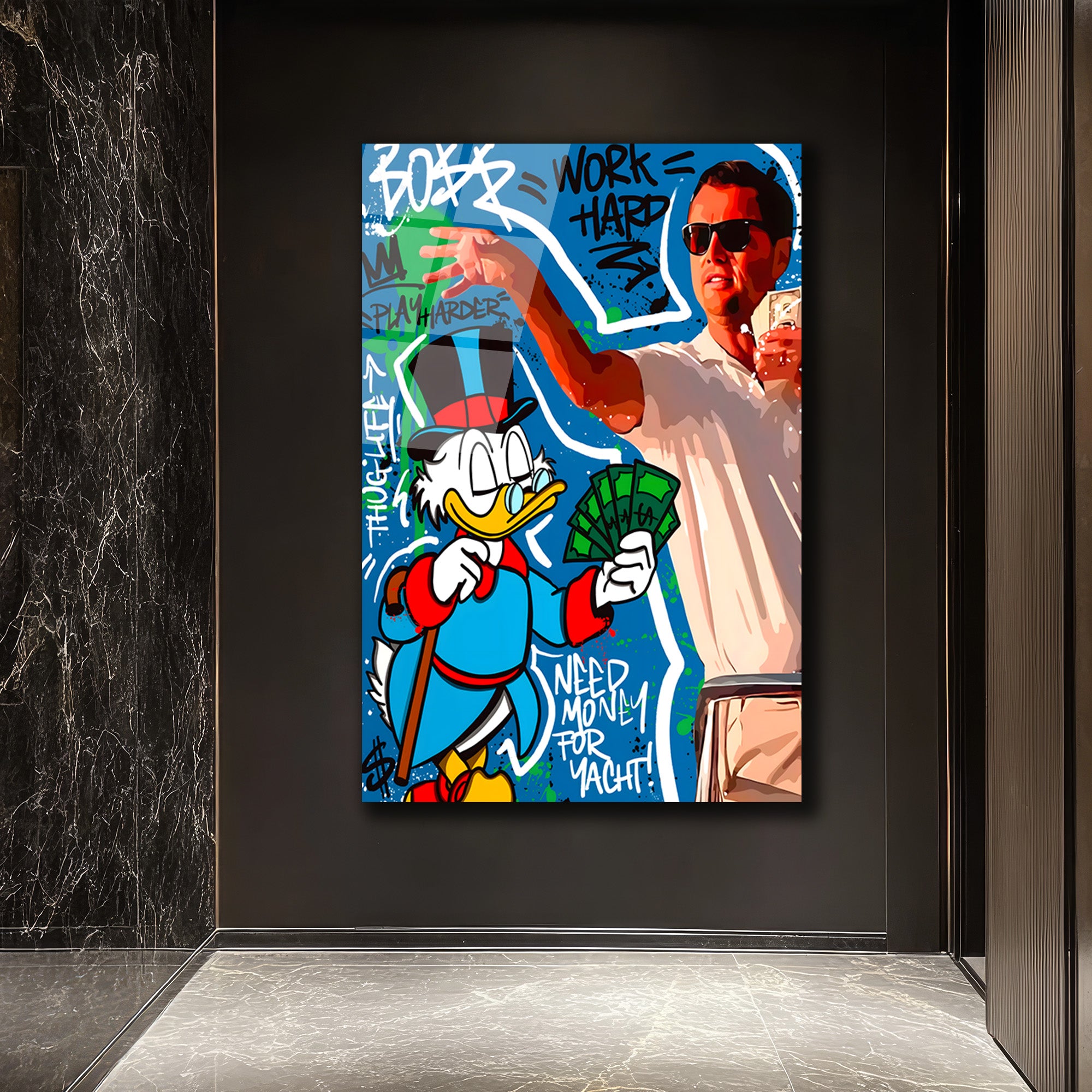 Zenginlik ve Başarı Temalı Pop Art Cam Tablo