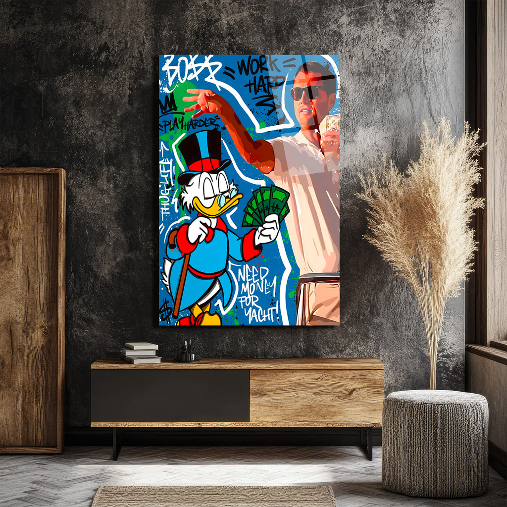 Zenginlik ve Başarı Temalı Pop Art Cam Tablo