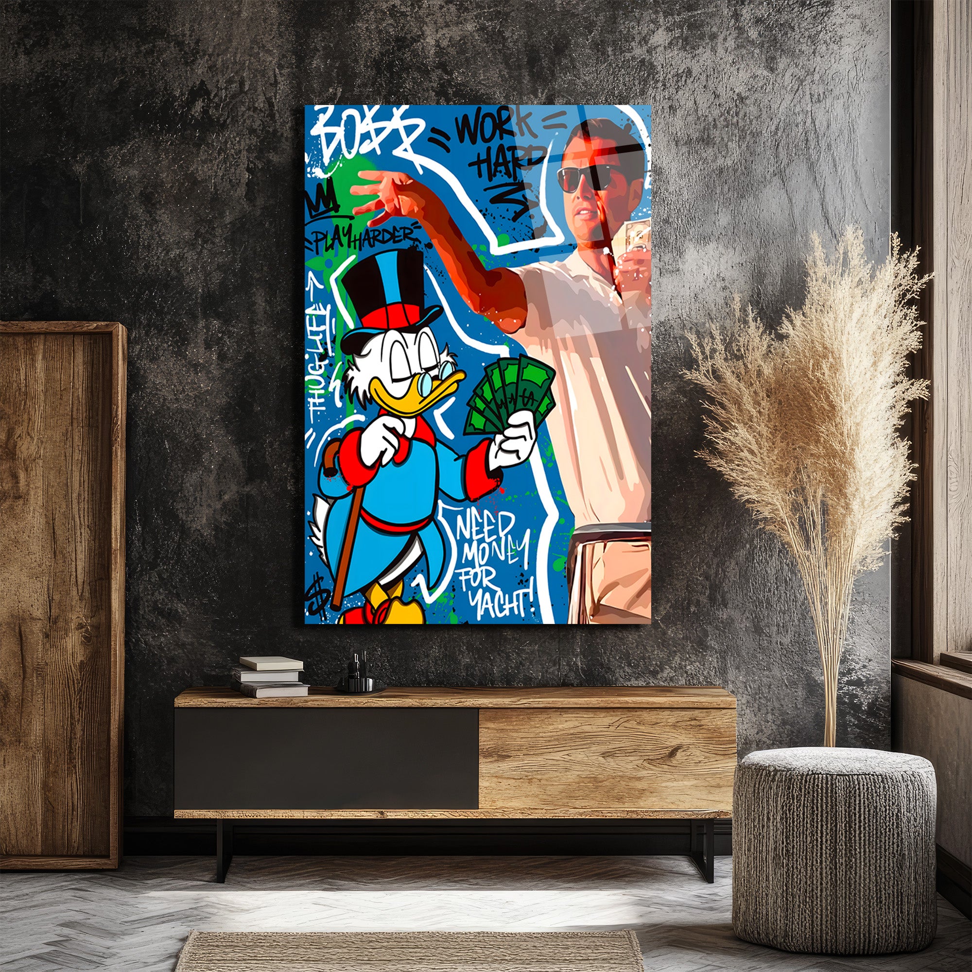 Zenginlik ve Başarı Temalı Pop Art Cam Tablo
