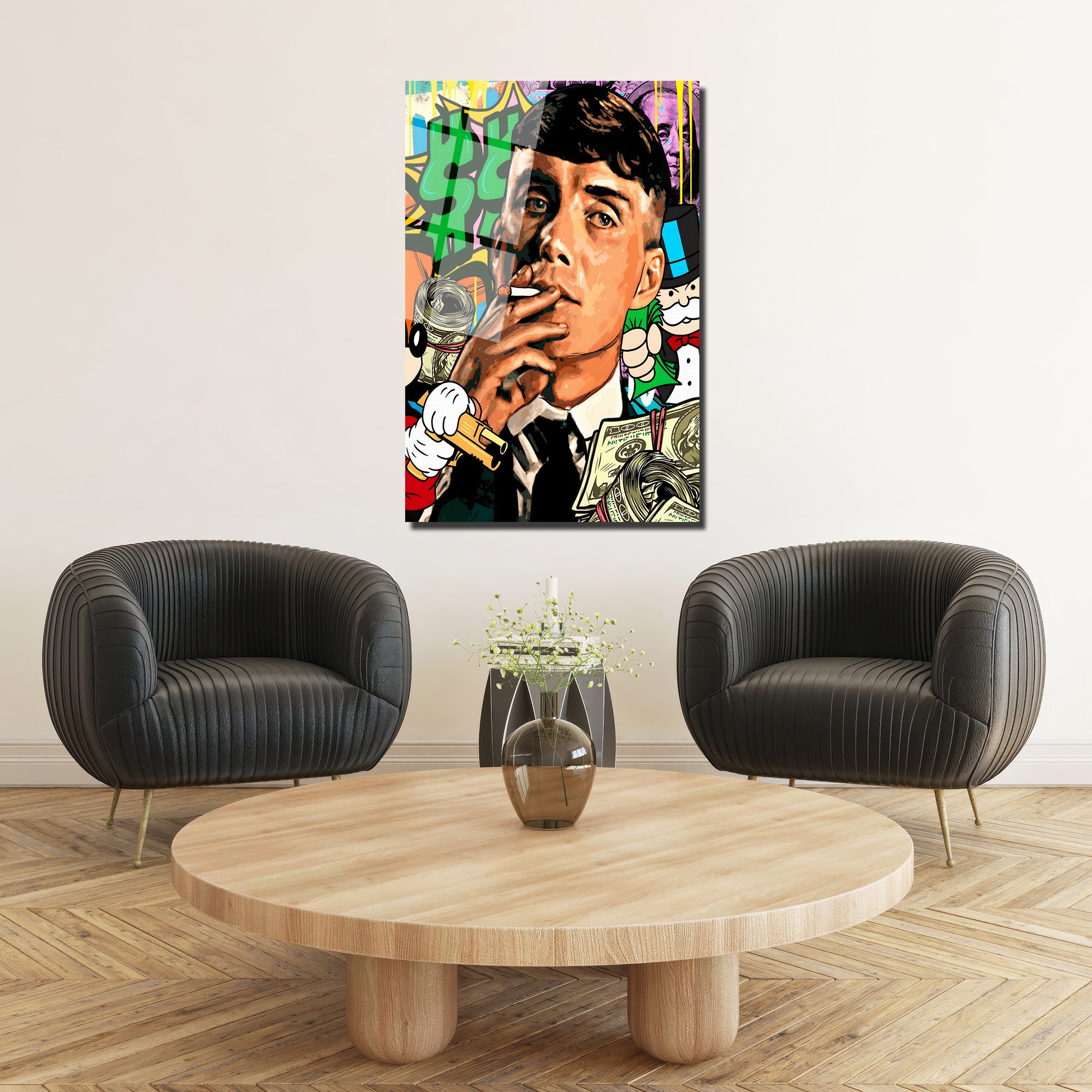 Hustle Ruhu: Street Art Para Temalı Modern Cam Tablo