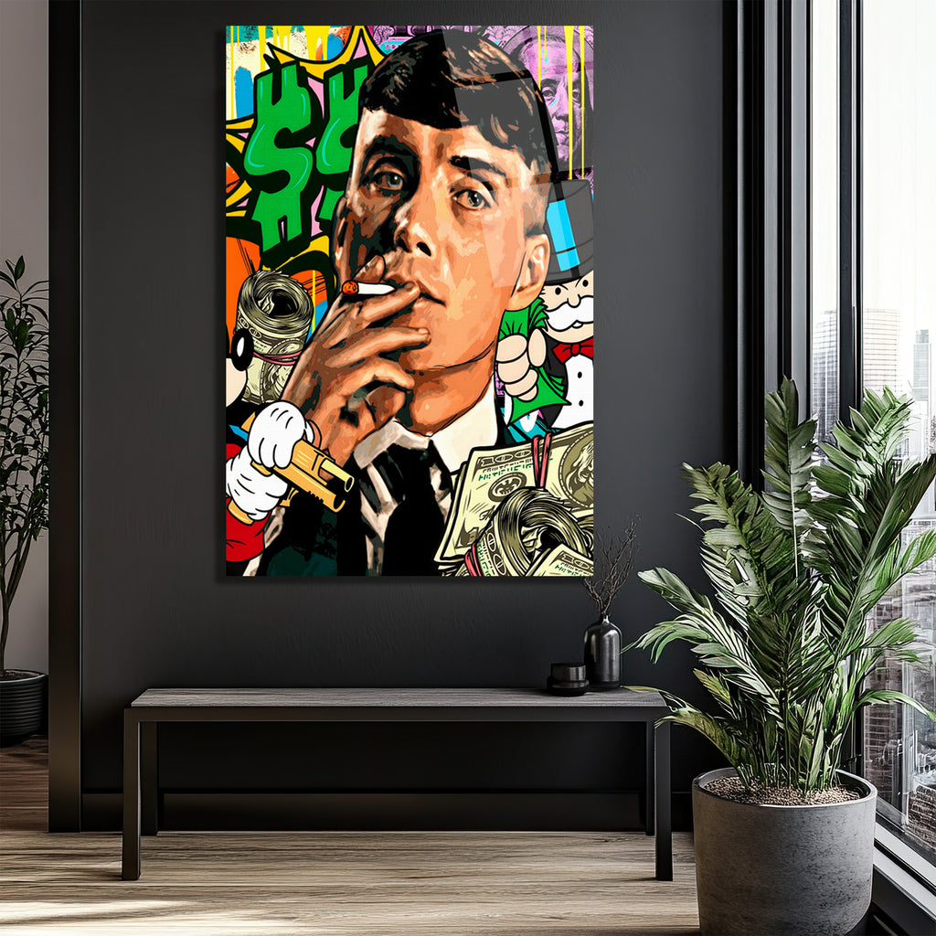 Hustle Ruhu: Street Art Para Temalı Modern Cam Tablo