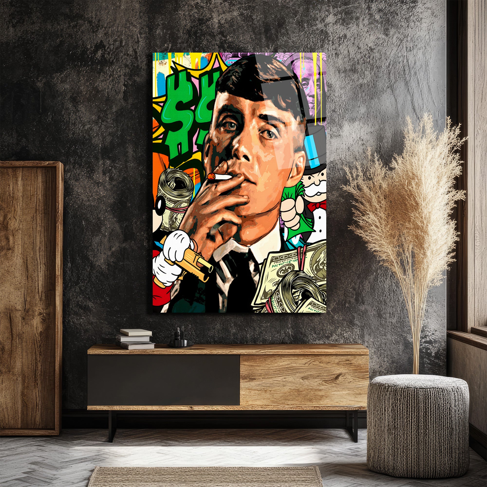 Hustle Ruhu: Street Art Para Temalı Modern Cam Tablo