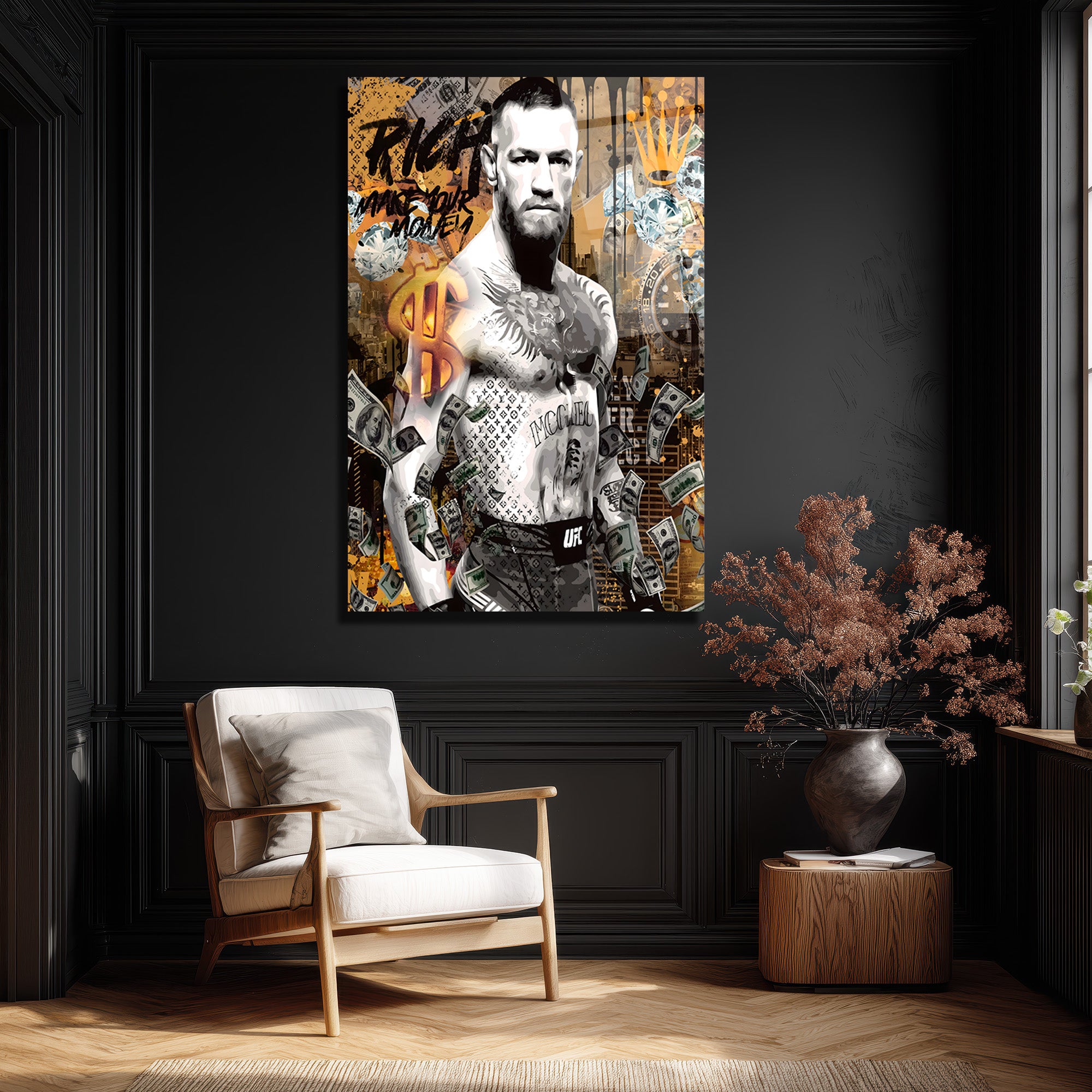 Conor McGregor Zenginlik ve Zafer Cam Tablo - Modern Duvar Sanatı