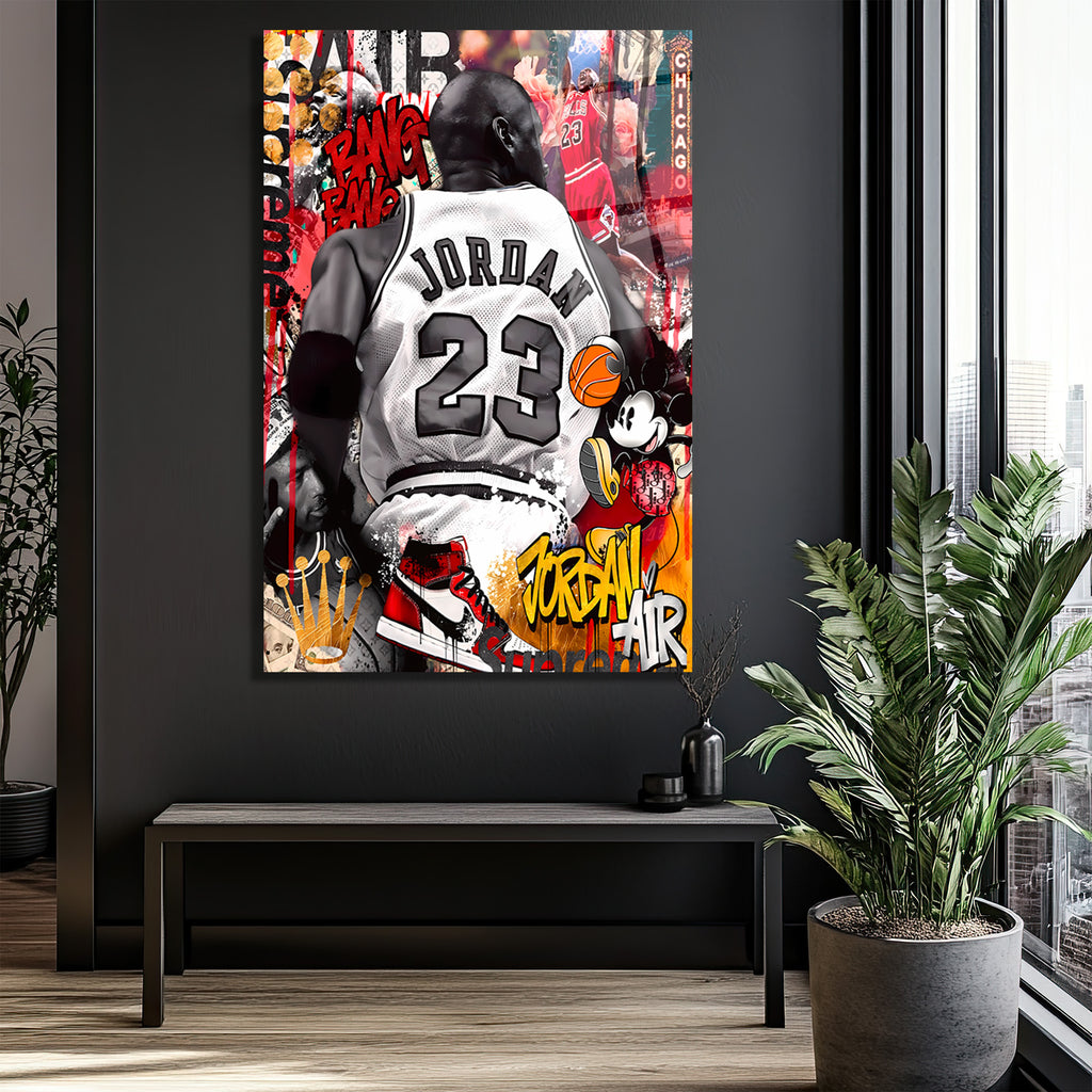 Efsanevi Jordan 23 Graffiti Sanat Cam Tablo