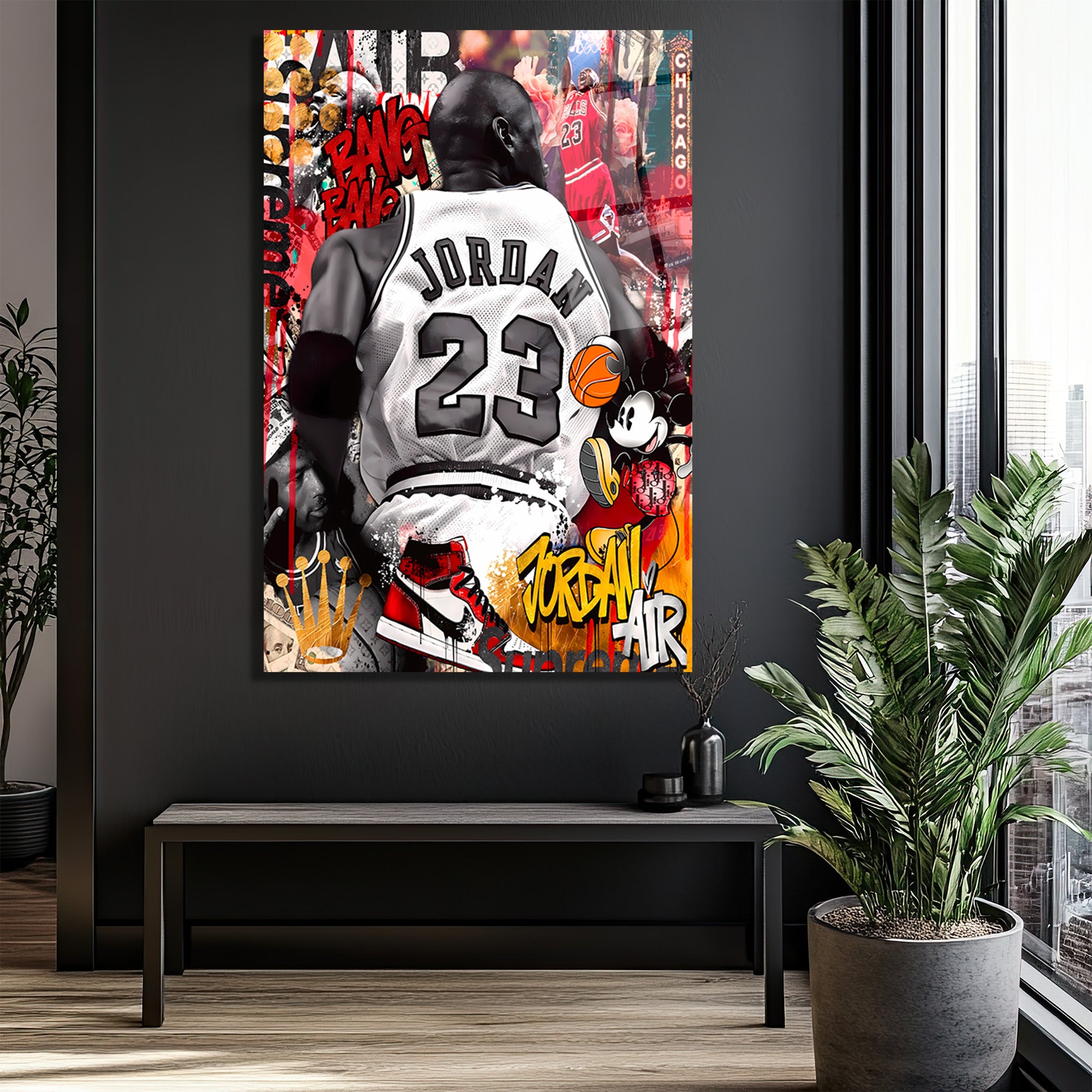 Efsanevi Jordan 23 Graffiti Sanat Cam Tablo