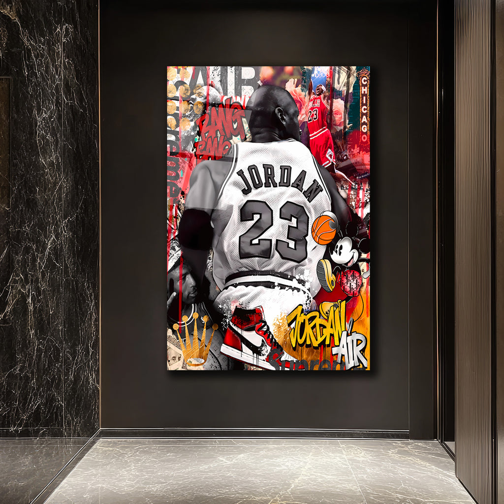 Efsanevi Jordan 23 Graffiti Sanat Cam Tablo