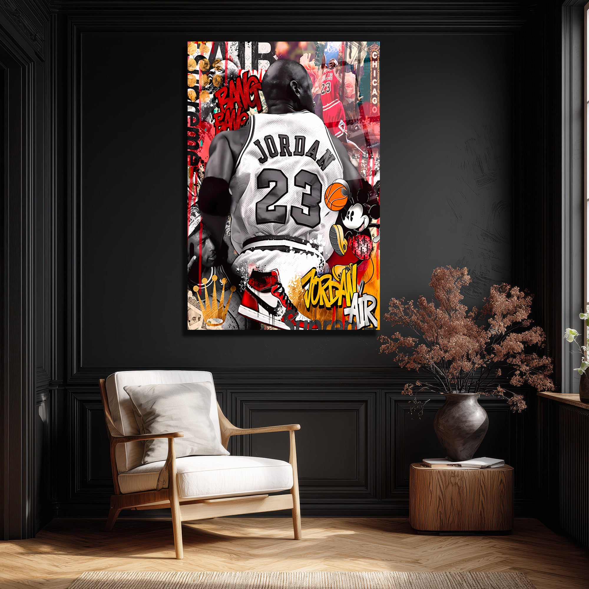 Efsanevi Jordan 23 Graffiti Sanat Cam Tablo