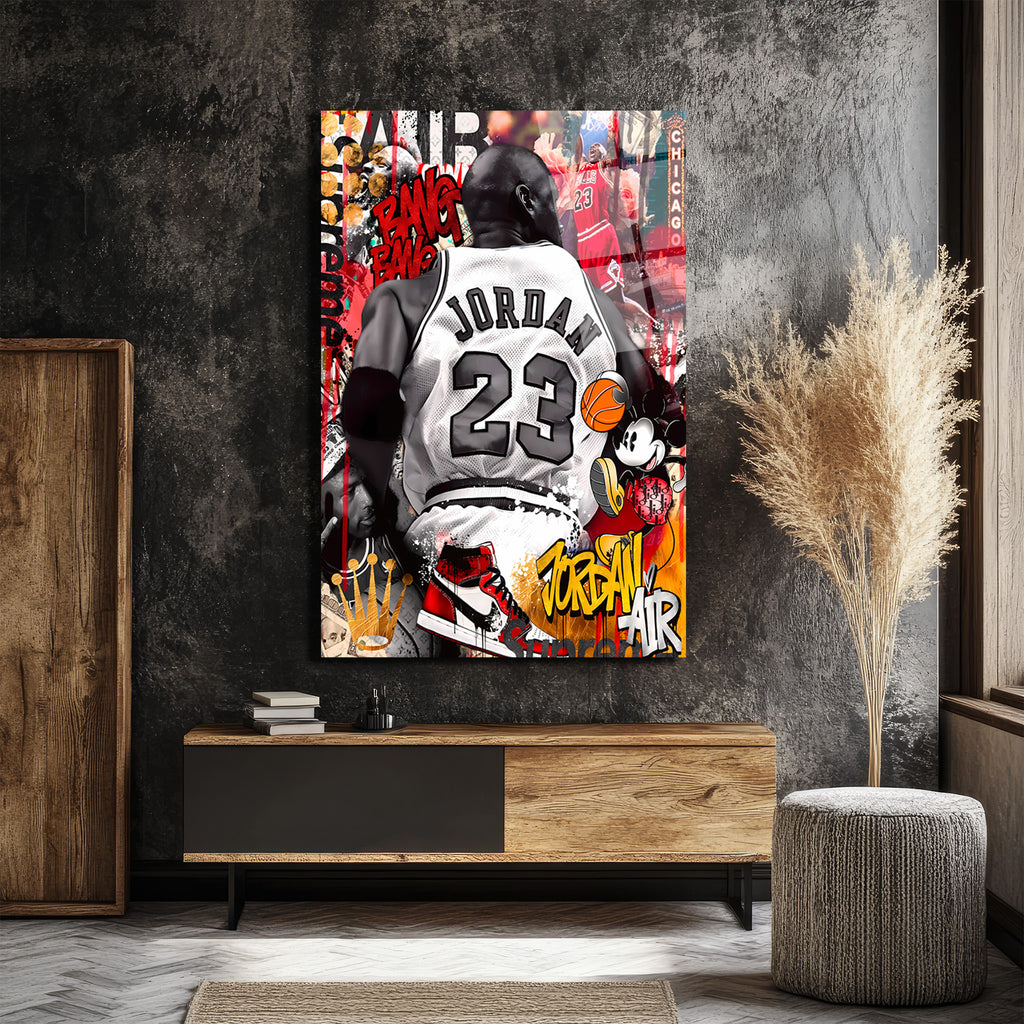 Efsanevi Jordan 23 Graffiti Sanat Cam Tablo