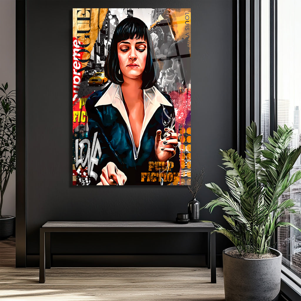 Mia Wallace Pop Art Temalı Premium Cam Tablo