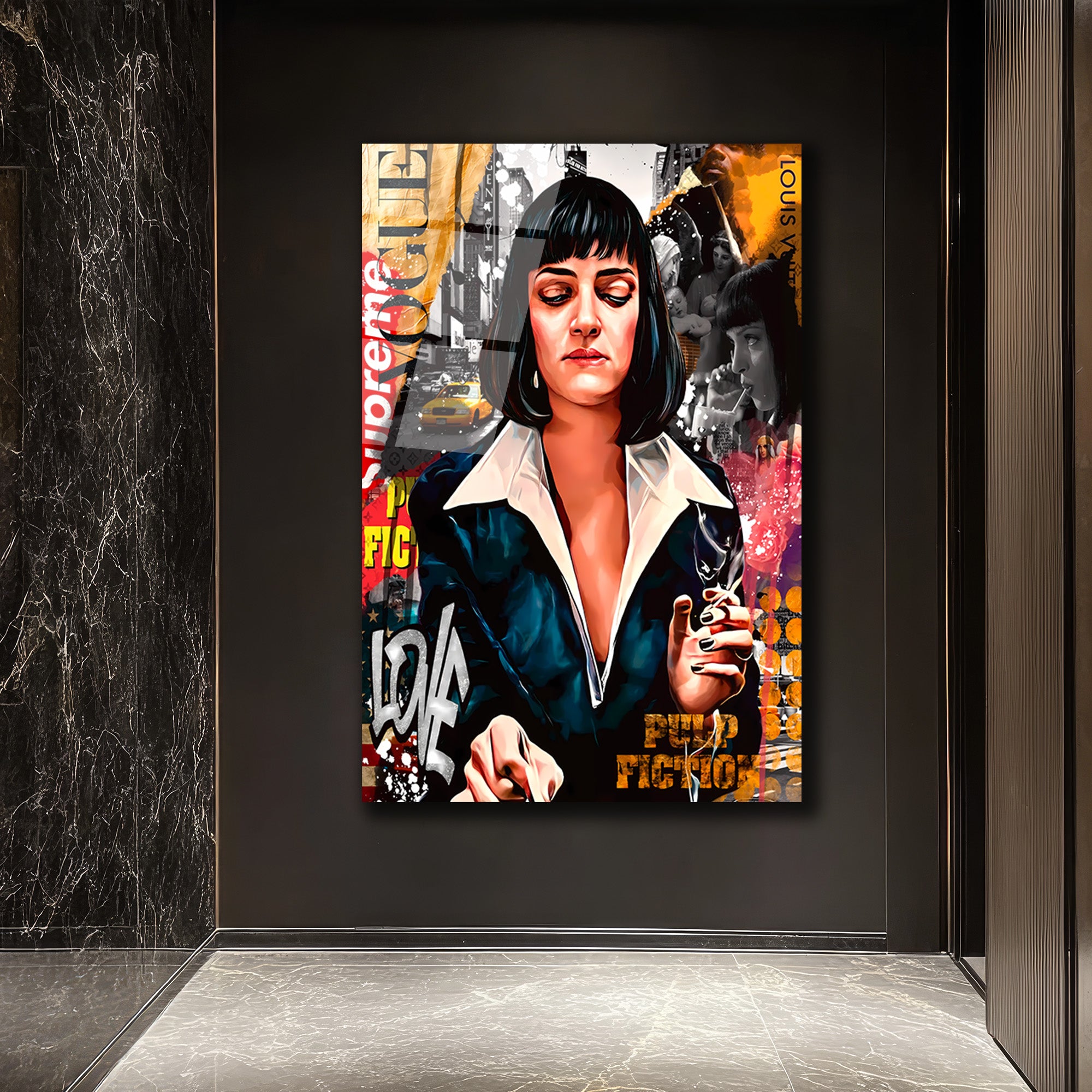 Mia Wallace Pop Art Temalı Premium Cam Tablo