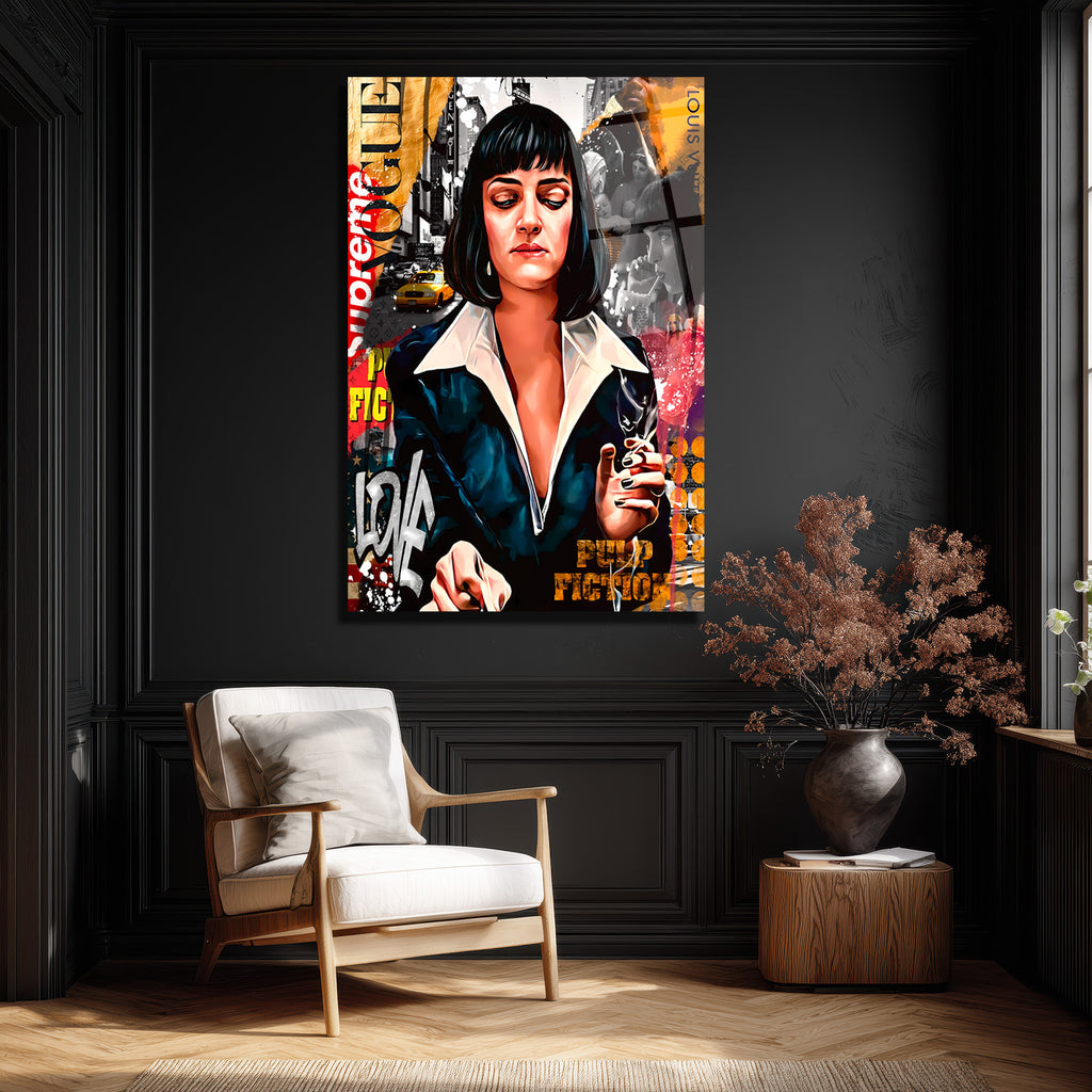 Mia Wallace Pop Art Temalı Premium Cam Tablo