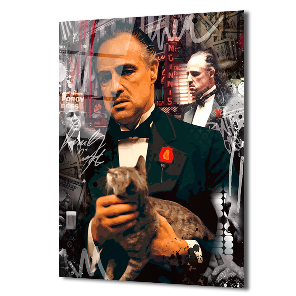 Vito Corleone Temalı Sanatsal Cam Tablo - Güç ve Karizma Duvar Dekoru
