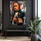 Vito Corleone Temalı Sanatsal Cam Tablo - Güç ve Karizma Duvar Dekoru
