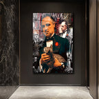 Vito Corleone Temalı Sanatsal Cam Tablo - Güç ve Karizma Duvar Dekoru