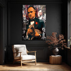Vito Corleone Temalı Sanatsal Cam Tablo - Güç ve Karizma Duvar Dekoru