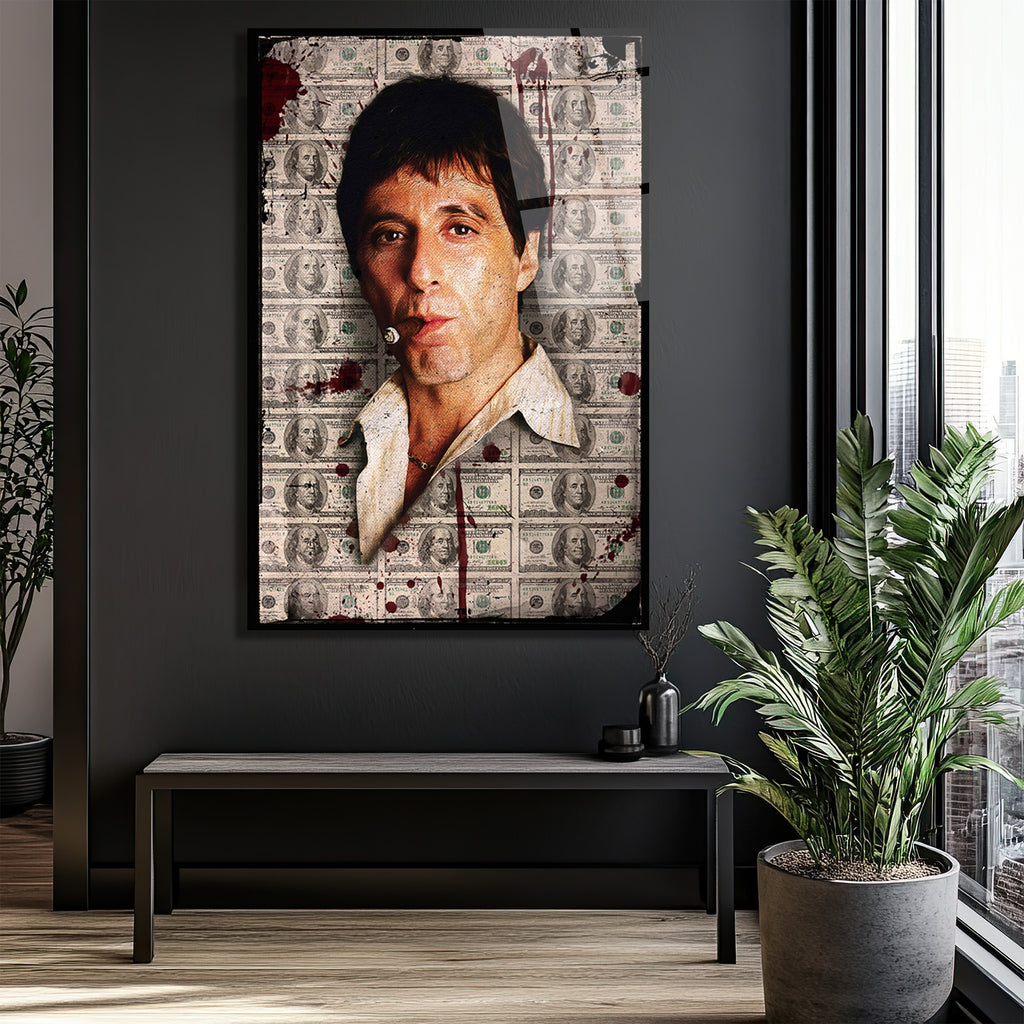 Scarface Efsanesi Tony Montana Cam Tablo | Para ve Güç Temalı