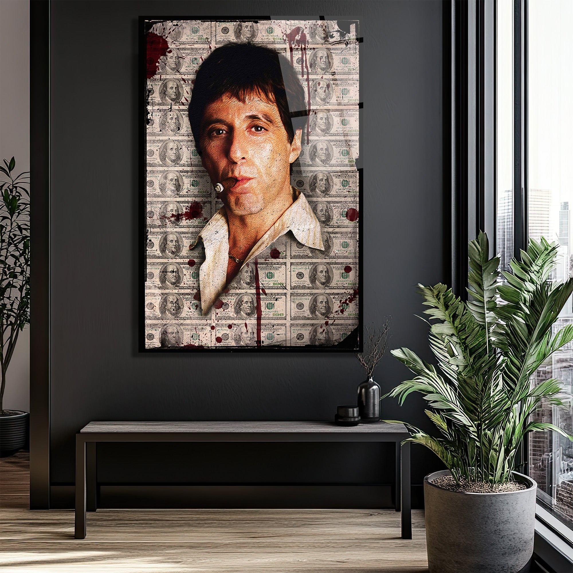 Scarface Efsanesi Tony Montana Cam Tablo | Para ve Güç Temalı