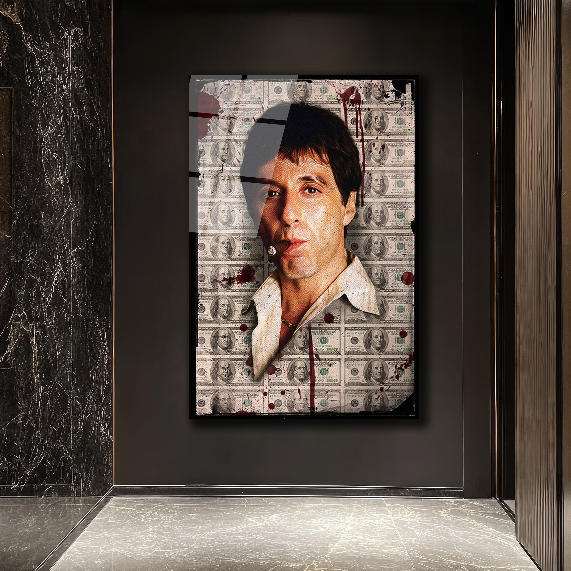 Scarface Efsanesi Tony Montana Cam Tablo | Para ve Güç Temalı