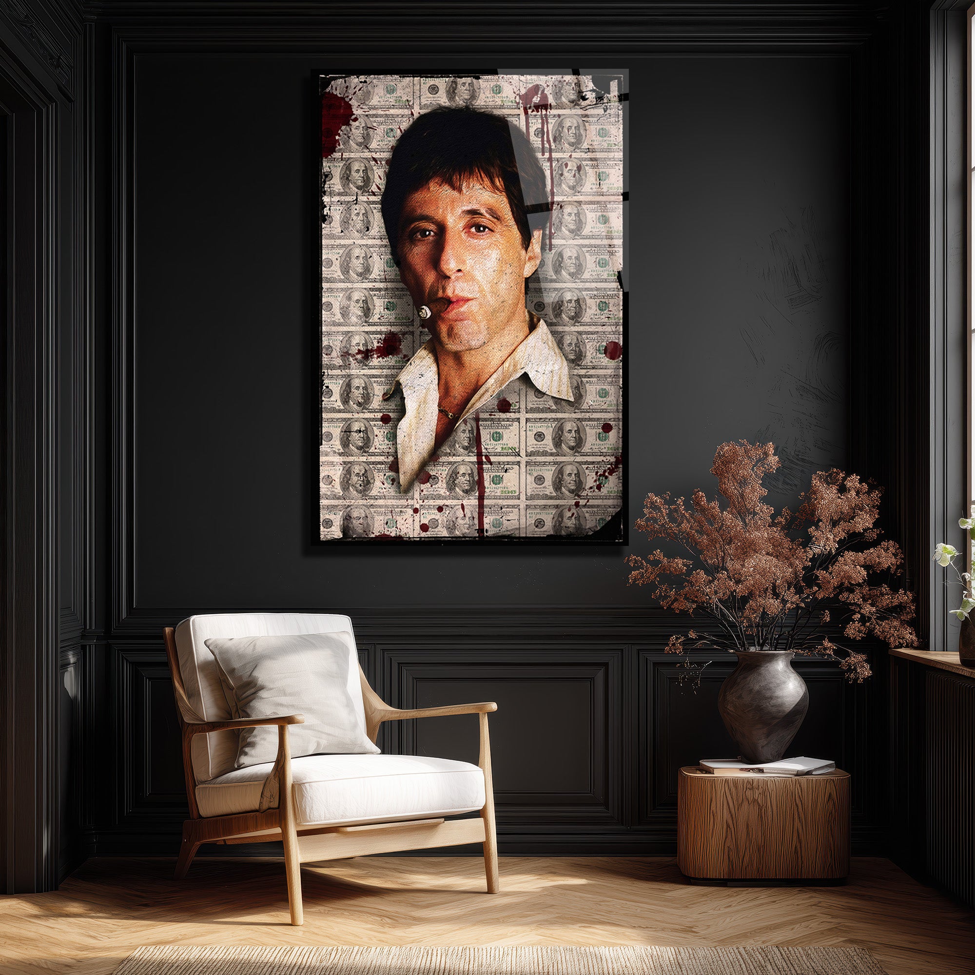 Scarface Efsanesi Tony Montana Cam Tablo | Para ve Güç Temalı