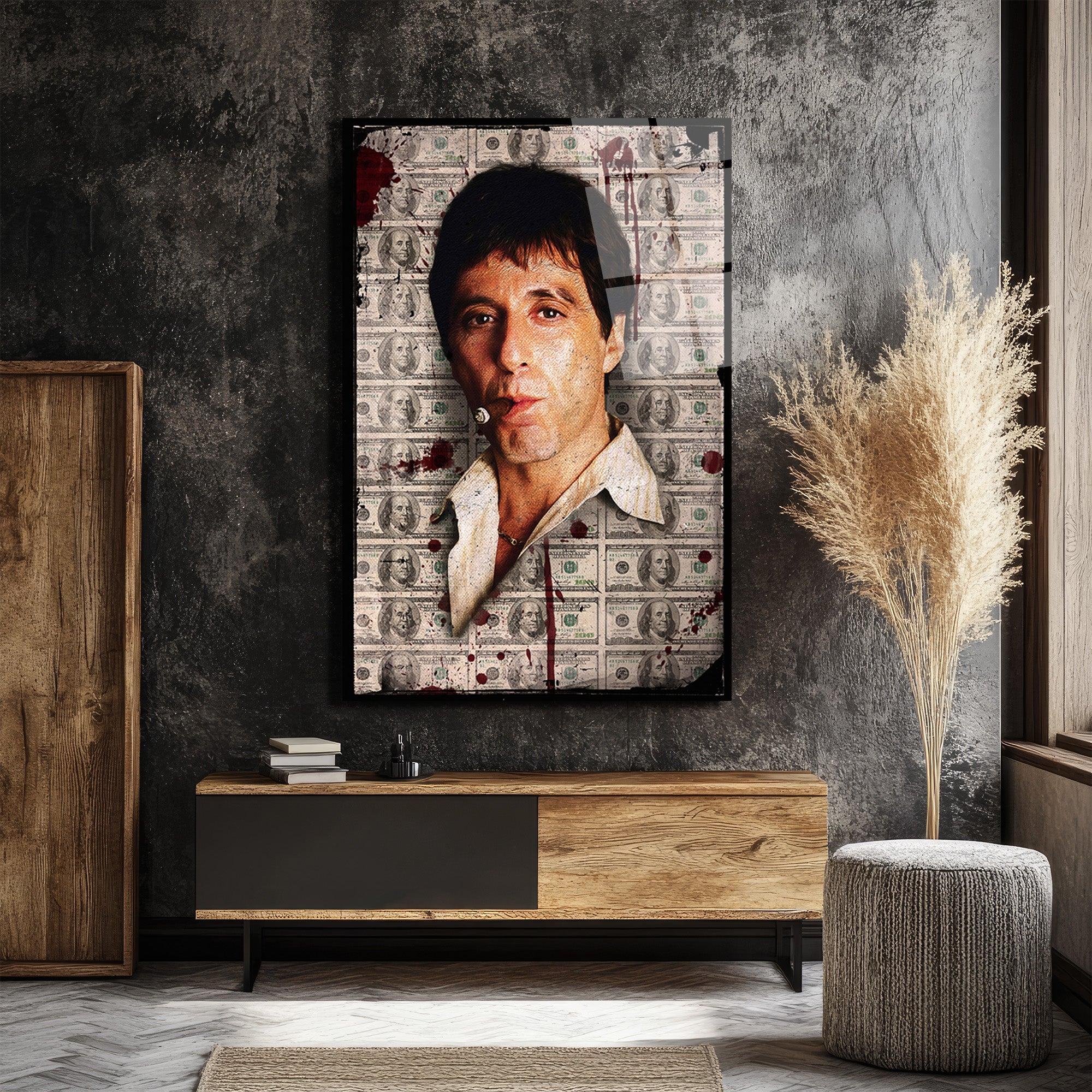 Scarface Efsanesi Tony Montana Cam Tablo | Para ve Güç Temalı