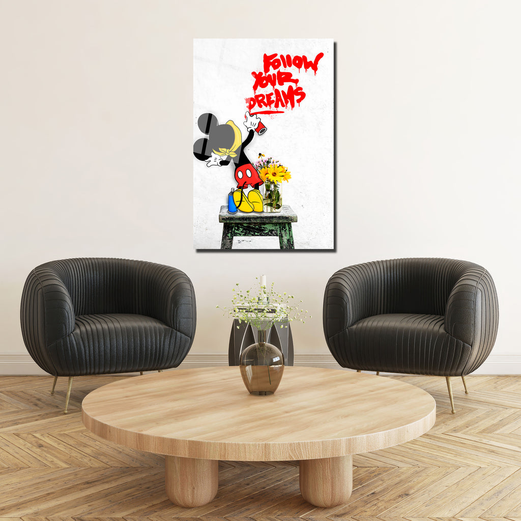 Banksy Tarzı  'Hayallerinin Peşinden Koş' Cam Tablo