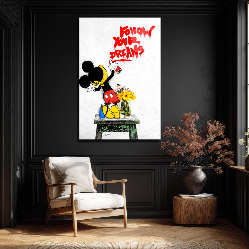 Banksy Tarzı  'Hayallerinin Peşinden Koş' Cam Tablo