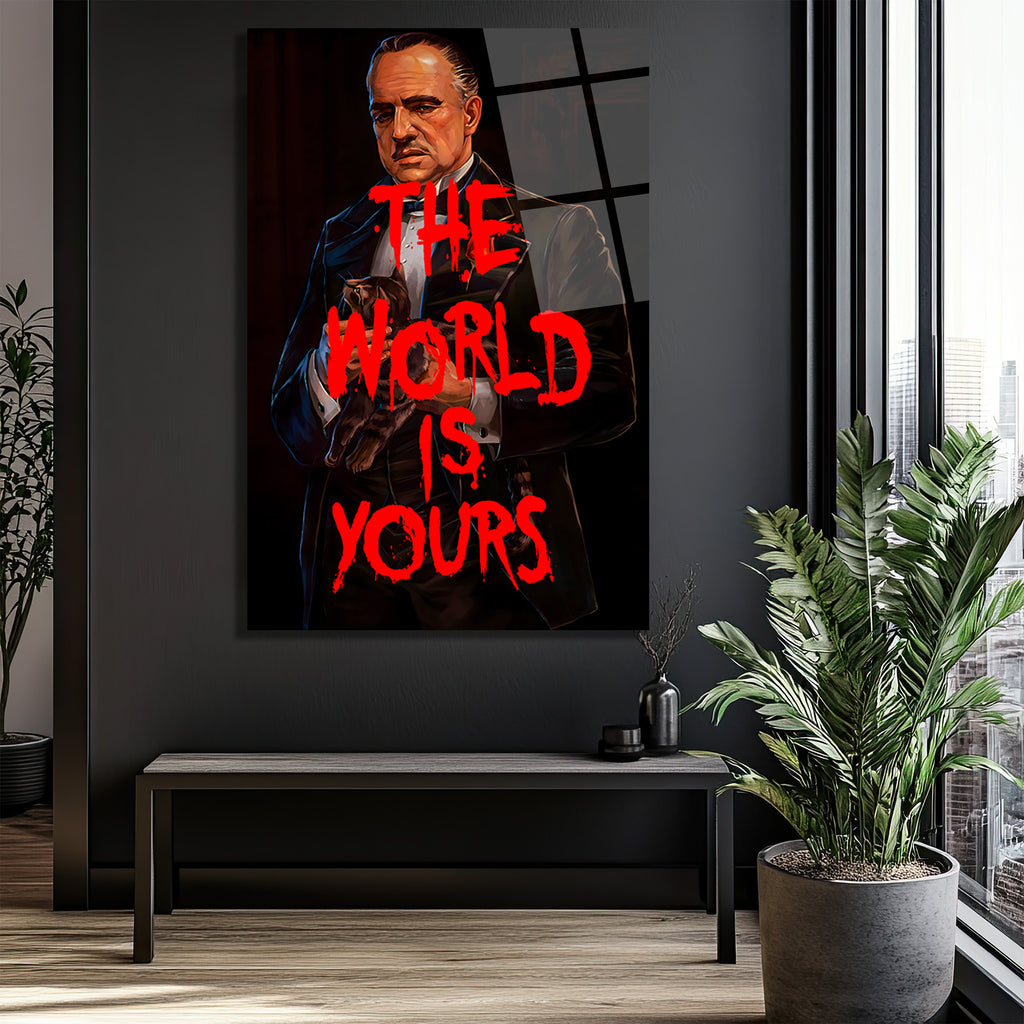 Baba Figürlü 'The World Is Yours' Sanatsal Cam Tablo