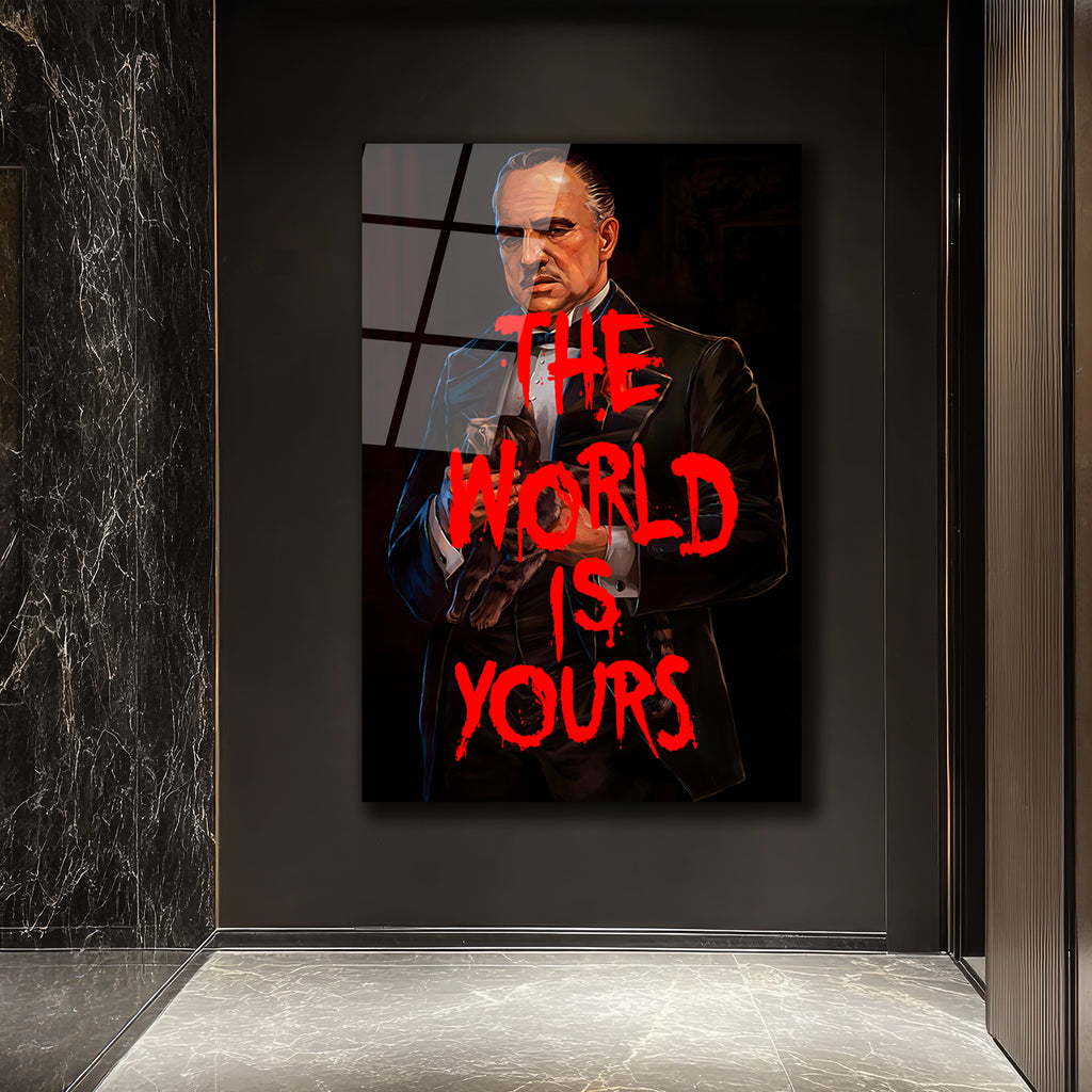 Baba Figürlü 'The World Is Yours' Sanatsal Cam Tablo